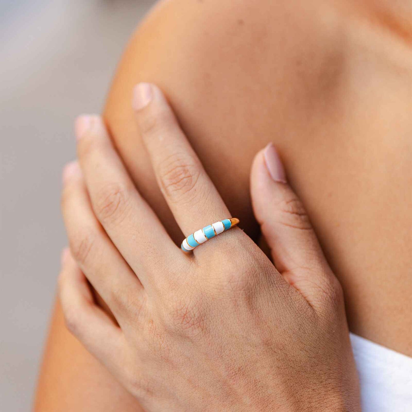 Striped Enamel Gold Ring