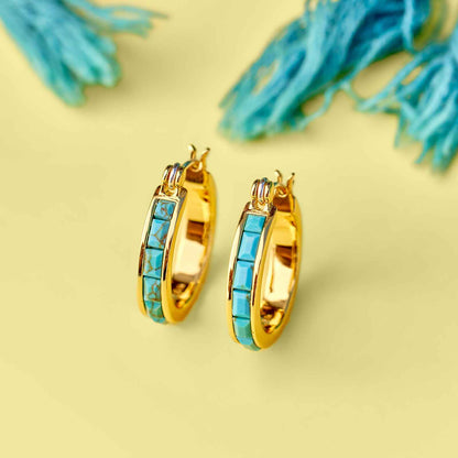 Turquoise Tile Hoop Earrings