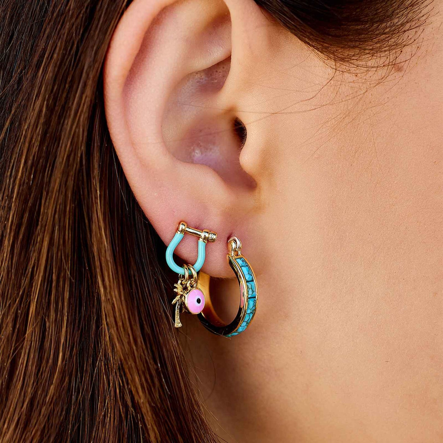 Turquoise Tile Hoop Earrings