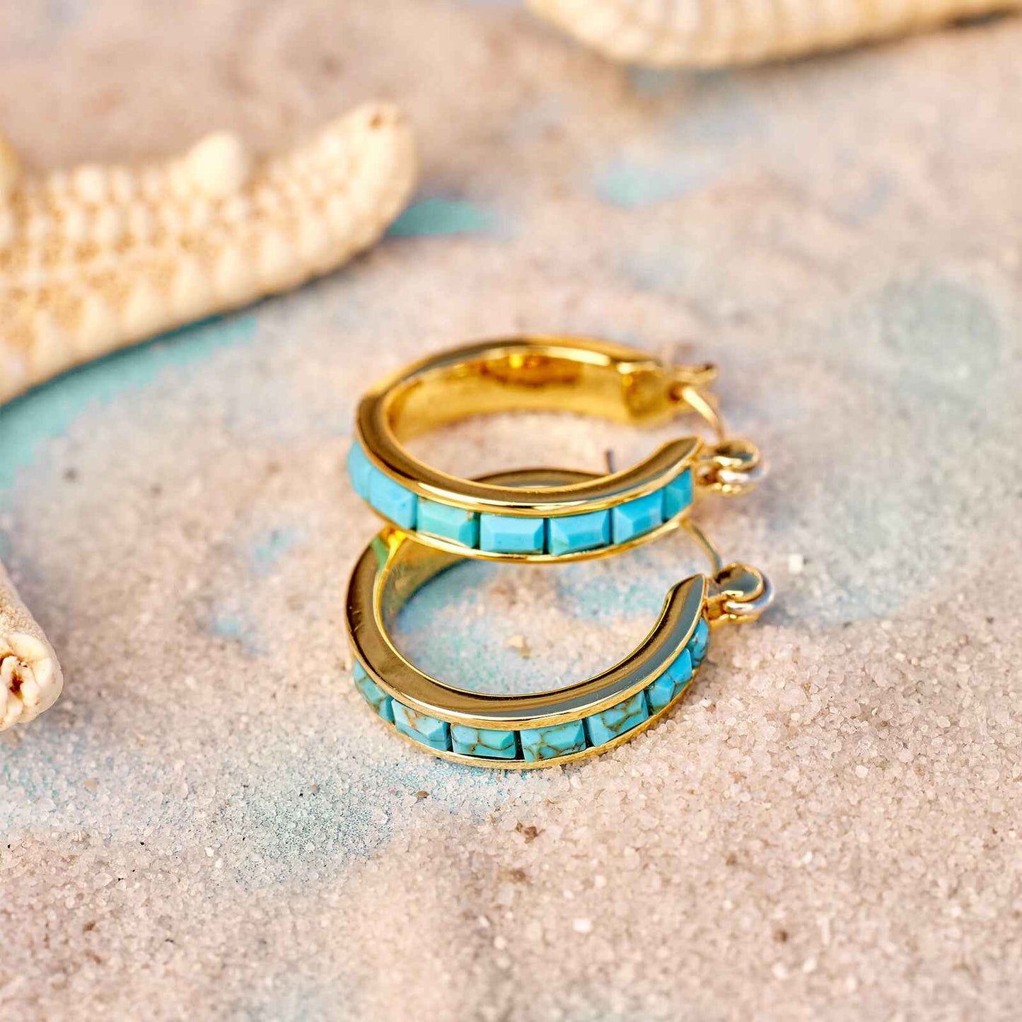 Turquoise Tile Hoop Earrings