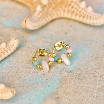 Seed Bead and Shell Stud Earrings