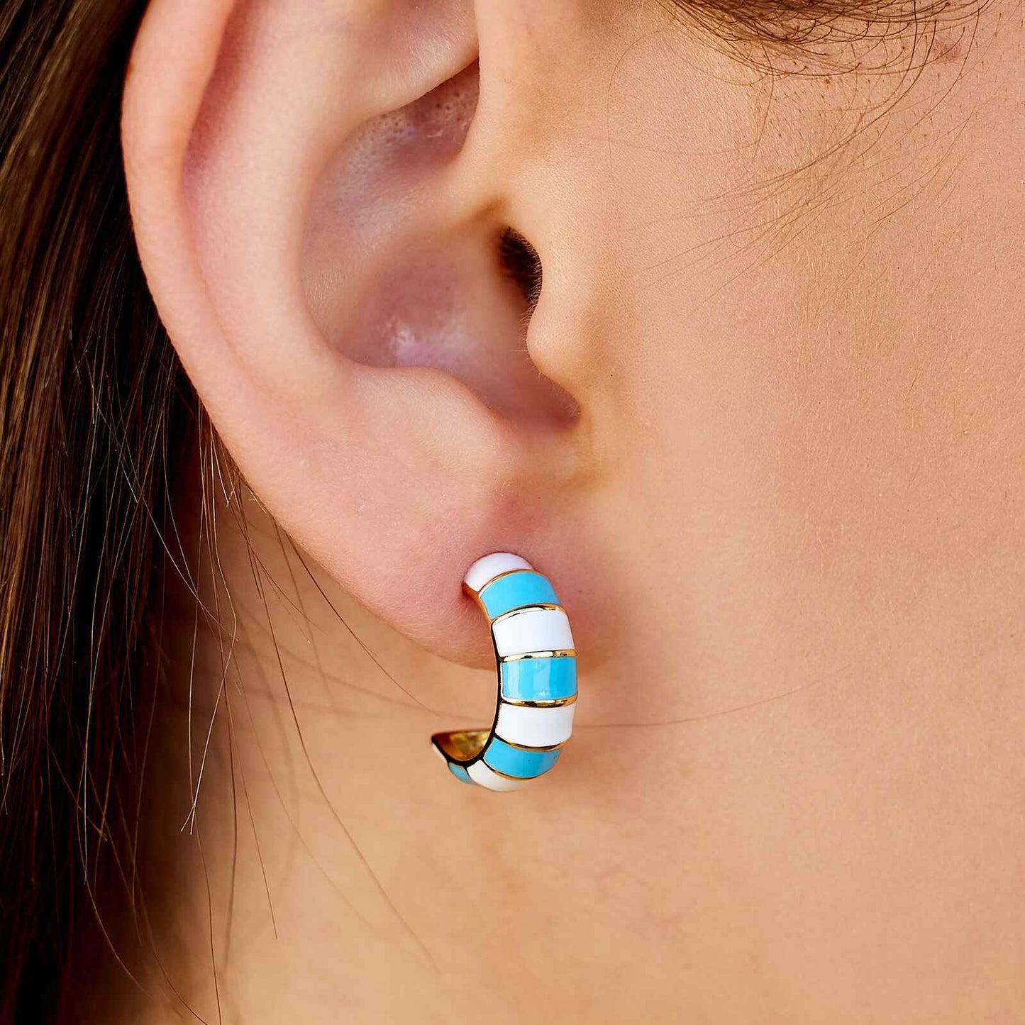 Striped Enamel Gold Hoop Earrings