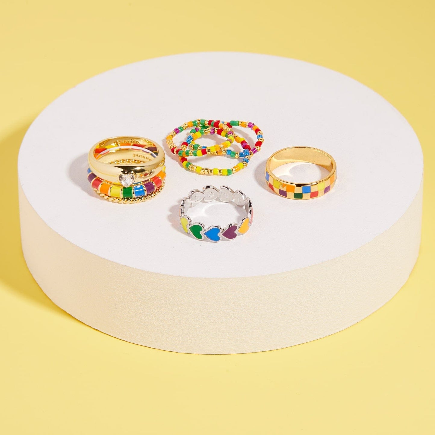 Rainbow Enamel Ring Stack