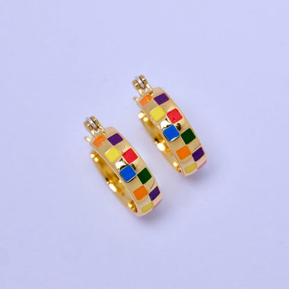 Rainbow Checkerboard Hoop Earrings